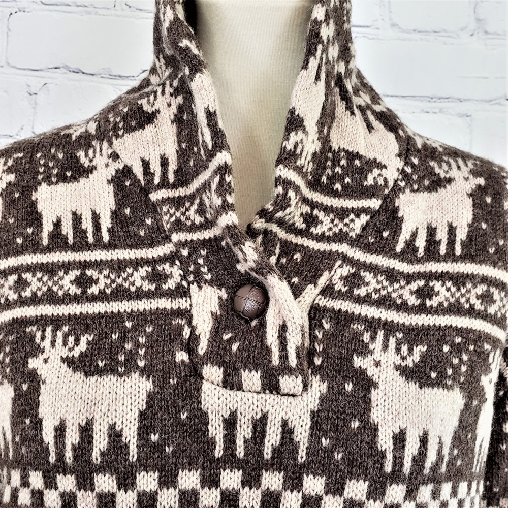 JADE 100% SHETLAND WOOL Reindeer Sweater, L - Picture 2 of 5